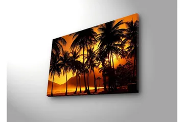 Canvastavla med LED-belysning 45x70 cm - Tropisk solnedgång med palmer i silhuett - Orange / Svart - Inredning - Tavlor & posters - Canvastavla