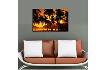 Canvastavla med LED-belysning 45x70 cm - Tropisk solnedgång med palmer i silhuett - Orange / Svart - Inredning - Tavlor & posters - Canvastavla