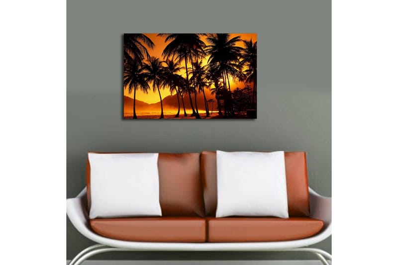 Canvastavla med LED-belysning 45x70 cm - Tropisk solnedgång med palmer i silhuett - Orange / Svart - Inredning - Tavlor & posters - Canvastavla