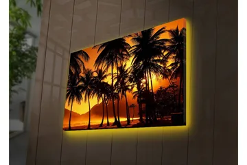 Canvastavla med LED-belysning 45x70 cm - Tropisk solnedgång med palmer i silhuett - Orange / Svart - Inredning - Tavlor & posters - Canvastavla