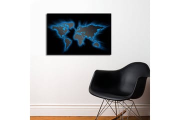 Canvastavla med LED-belysning 45x70 cm - Världskarta med ljusblå konturer mot en svart bakgrund - Svart / Ljusblå - Inredning - Tavlor & posters - Canvastavla
