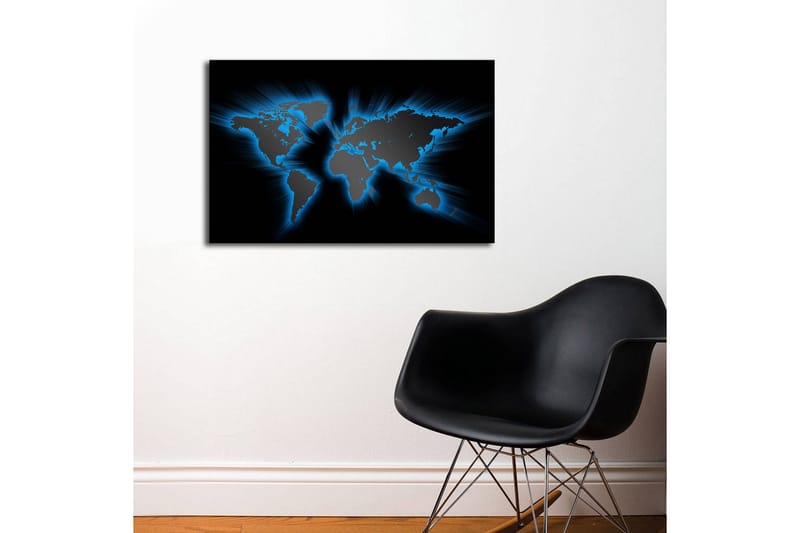 Canvastavla med LED-belysning 45x70 cm - Världskarta med ljusblå konturer mot en svart bakgrund - Svart / Ljusblå - Inredning - Tavlor & posters - Canvastavla