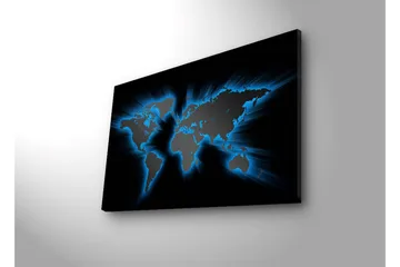 Canvastavla med LED-belysning 45x70 cm - Världskarta med ljusblå konturer mot en svart bakgrund - Svart / Ljusblå - Inredning - Tavlor & posters - Canvastavla