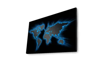 Canvastavla med LED-belysning 45x70 cm - Världskarta med ljusblå konturer mot en svart bakgrund - Svart / Ljusblå - Inredning - Tavlor & posters - Canvastavla