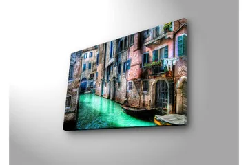 Canvastavla med LED-belysning 45x70 cm - Vacker kanal med historiska byggnader och båtar i en pittoresk miljö - Grön / Rosa / Blå - Inredning - Tavlor & posters - Canvastavla