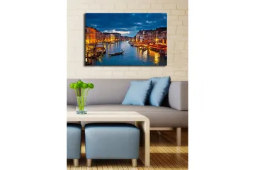 Canvastavla med LED-belysning 45x70 cm - Vacker vy över en kanal i Venedig med upplysta byggnader vid vattnet - Blå / Orange / Grön - Inredning - Tavlor & posters - Canvastavla