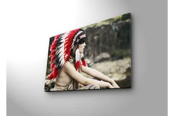 Canvastavla med LED-belysning 45x70 cm - Porträtt av en kvinna med traditionell indianhuvudbonad - Röd / Svart / Vit - Inredning - Tavlor & posters - Canvastavla