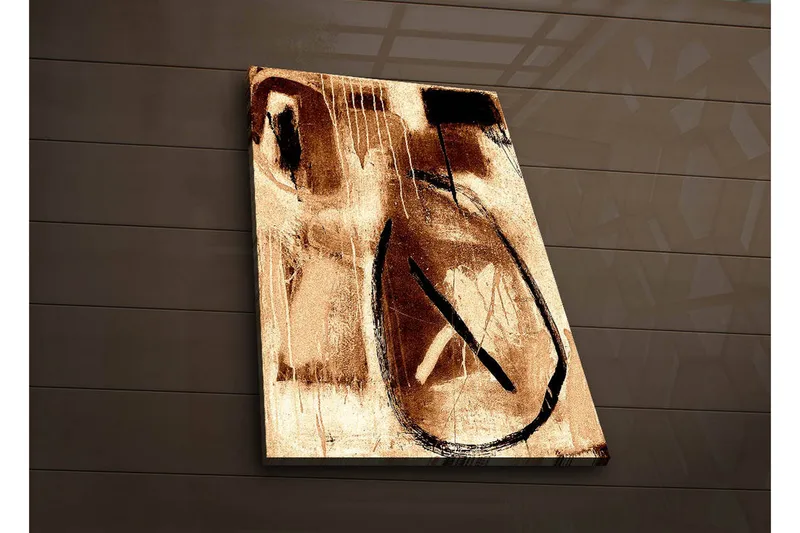 Canvastavla med LED-belysning 70x45 cm - Abstrakt komposition med cirkulära former och linjer - Brunt / Svart / Beige - Inredning - Tavlor & posters - Canvastavla