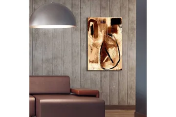 Canvastavla med LED-belysning 70x45 cm - Abstrakt komposition med cirkulära former och linjer - Brunt / Svart / Beige - Inredning - Tavlor & posters - Canvastavla