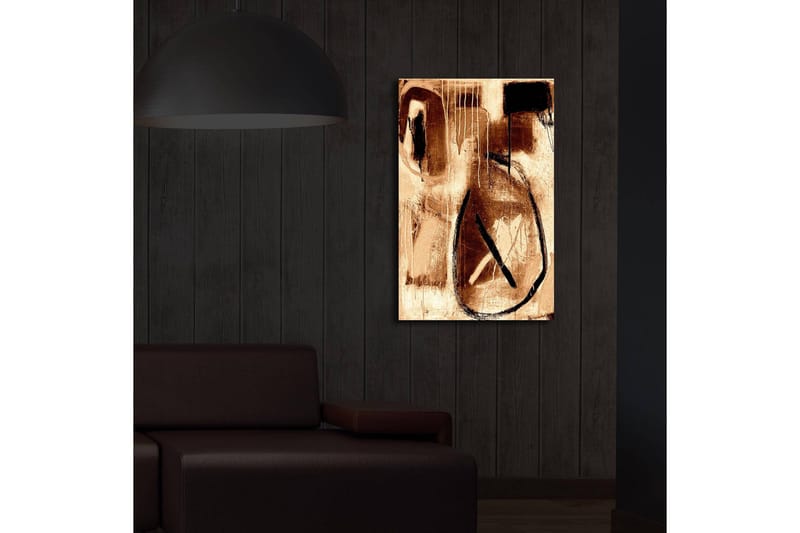 Canvastavla med LED-belysning 70x45 cm - Abstrakt komposition med cirkulära former och linjer - Brunt / Svart / Beige - Inredning - Tavlor & posters - Canvastavla
