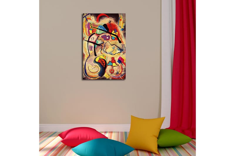 Canvastavla med LED-belysning 70x45 cm - Abstrakt komposition med färgglada former och linjer - Röd / Gul / Blå - Inredning - Tavlor & posters - Canvastavla