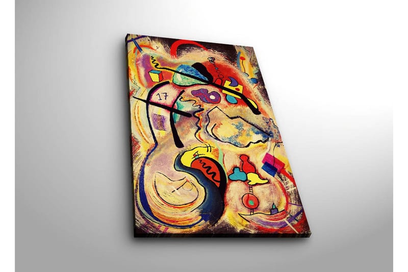 Canvastavla med LED-belysning 70x45 cm - Abstrakt komposition med färgglada former och linjer - Röd / Gul / Blå - Inredning - Tavlor & posters - Canvastavla