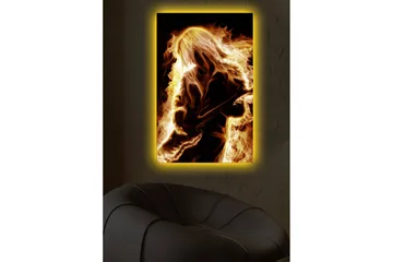 Canvastavla med LED-belysning 70x45 cm - Eldig silhuett av en gitarrist - Guld / Orange / Svart - Inredning - Tavlor & posters - Canvastavla