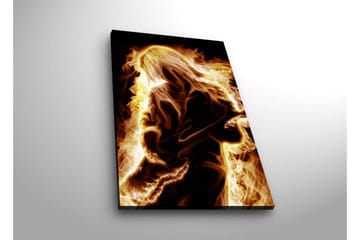 Canvastavla med LED-belysning 70x45 cm - Eldig silhuett av en gitarrist - Guld / Orange / Svart - Inredning - Tavlor & posters - Canvastavla