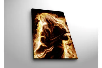 Canvastavla med LED-belysning 70x45 cm - Eldig silhuett av en gitarrist - Guld / Orange / Svart - Inredning - Tavlor & posters - Canvastavla