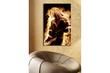 Canvastavla med LED-belysning 70x45 cm - Eldig silhuett av en gitarrist - Guld / Orange / Svart - Inredning - Tavlor & posters - Canvastavla