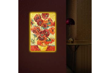 Canvastavla med LED-belysning 70x45 cm - Färgrik bukett av solrosor i en vas - Röd / Gul / Grön - Inredning - Tavlor & posters - Canvastavla