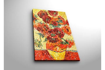 Canvastavla med LED-belysning 70x45 cm - Färgrik bukett av solrosor i en vas - Röd / Gul / Grön - Inredning - Tavlor & posters - Canvastavla