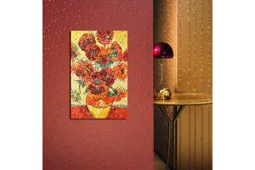 Canvastavla med LED-belysning 70x45 cm - Färgrik bukett av solrosor i en vas - Röd / Gul / Grön - Inredning - Tavlor & posters - Canvastavla