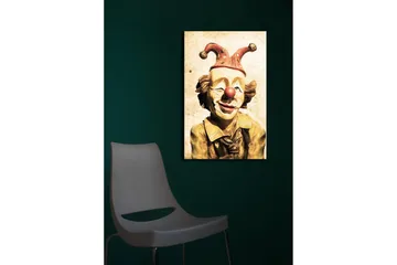 Canvastavla med LED-belysning 70x45 cm - Glad clown med röd näsa och färgglad hatt - Gul / Röd / Beige - Inredning - Tavlor & posters - Canvastavla