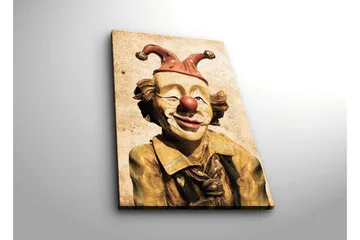 Canvastavla med LED-belysning 70x45 cm - Glad clown med röd näsa och färgglad hatt - Gul / Röd / Beige - Inredning - Tavlor & posters - Canvastavla