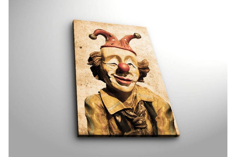 Canvastavla med LED-belysning 70x45 cm - Glad clown med röd näsa och färgglad hatt - Gul / Röd / Beige - Inredning - Tavlor & posters - Canvastavla