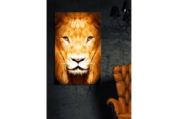 Canvastavla med LED-belysning 70x45 cm - Majestätisk lejonhuvud med intensiva ögon - Guld / Brun / Svart - Inredning - Tavlor & posters - Canvastavla