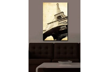 Canvastavla med LED-belysning 70x45 cm - Silhuett av Eiffeltornet i vintage stil - Svart / Beige / Brun - Inredning - Tavlor & posters - Canvastavla