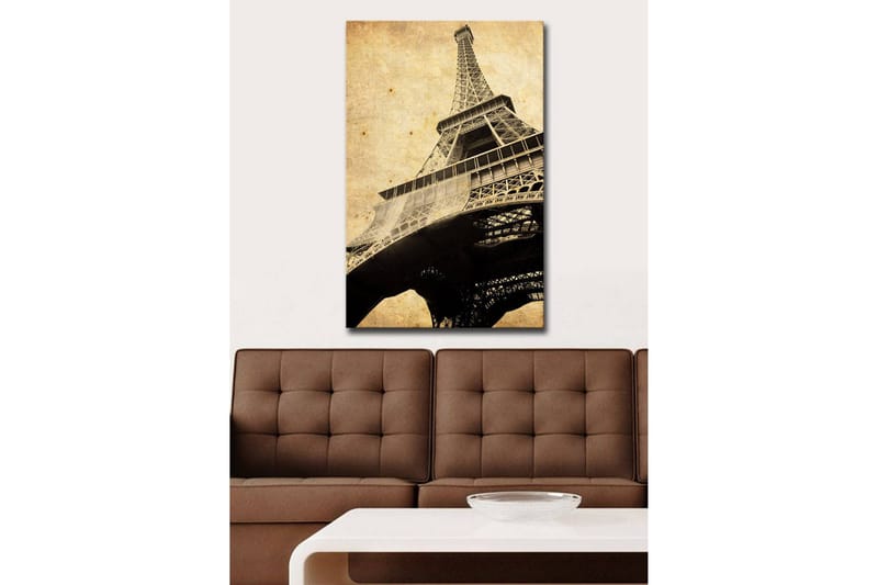Canvastavla med LED-belysning 70x45 cm - Silhuett av Eiffeltornet i vintage stil - Svart / Beige / Brun - Inredning - Tavlor & posters - Canvastavla