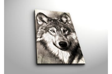Canvastavla med LED-belysning 70x45 cm - Porträtt av en varg med uttrycksfulla detaljer - Svart / Grå / Vit - Inredning - Tavlor & posters - Canvastavla
