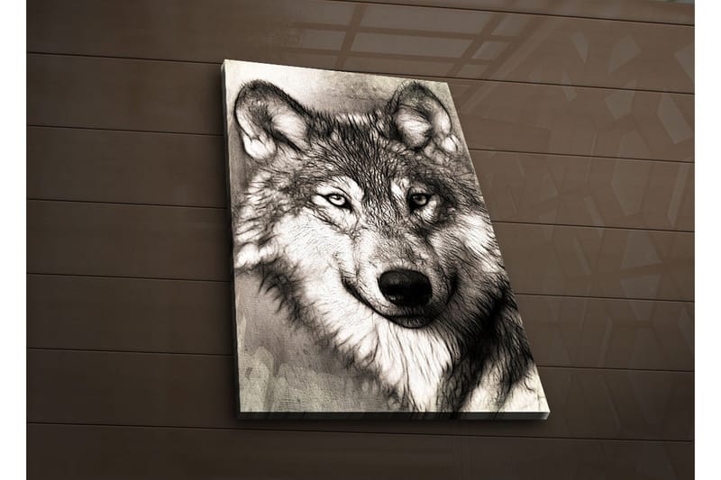 Canvastavla med LED-belysning 70x45 cm - Porträtt av en varg med uttrycksfulla detaljer - Svart / Grå / Vit - Inredning - Tavlor & posters - Canvastavla