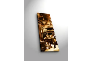 Canvastavla med LED-belysning 90x30 cm - Historisk stadsbild med en gammal bil och en spårvagn - Brun / Beige / Svart - Inredning - Tavlor & posters - Canvastavla