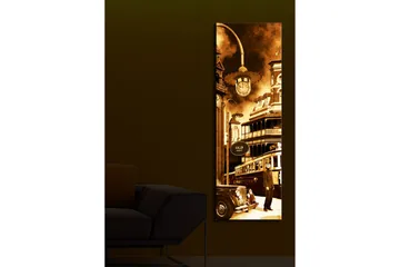 Canvastavla med LED-belysning 90x30 cm - Historisk stadsbild med en gammal bil och en spårvagn - Brun / Beige / Svart - Inredning - Tavlor & posters - Canvastavla