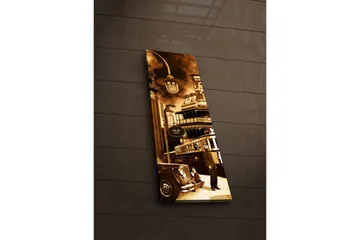 Canvastavla med LED-belysning 90x30 cm - Historisk stadsbild med en gammal bil och en spårvagn - Brun / Beige / Svart - Inredning - Tavlor & posters - Canvastavla