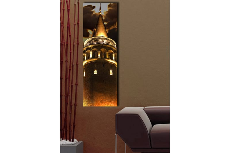 Canvastavla med LED-belysning 90x30 cm - Imponerande torn med gyllene detaljer - Guld / Brunt - Inredning - Tavlor & posters - Canvastavla