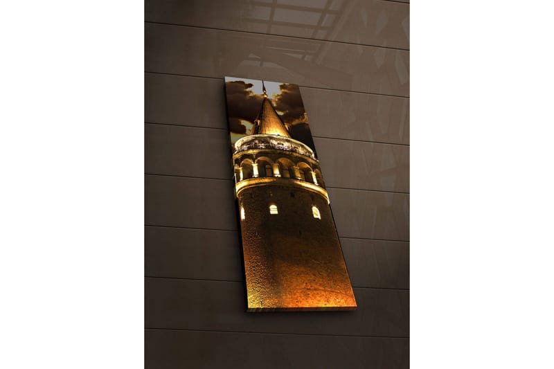 Canvastavla med LED-belysning 90x30 cm - Imponerande torn med gyllene detaljer - Guld / Brunt - Inredning - Tavlor & posters - Canvastavla