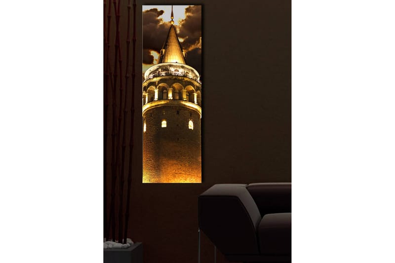 Canvastavla med LED-belysning 90x30 cm - Imponerande torn med gyllene detaljer - Guld / Brunt - Inredning - Tavlor & posters - Canvastavla