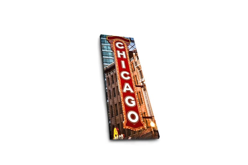 Canvastavla med LED-belysning 90x30 cm - Neonljusskylt med texten Chicago - Röd / Vit / Brun - Inredning - Tavlor & posters - Canvastavla
