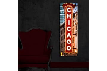 Canvastavla med LED-belysning 90x30 cm - Neonljusskylt med texten Chicago - Röd / Vit / Brun - Inredning - Tavlor & posters - Canvastavla