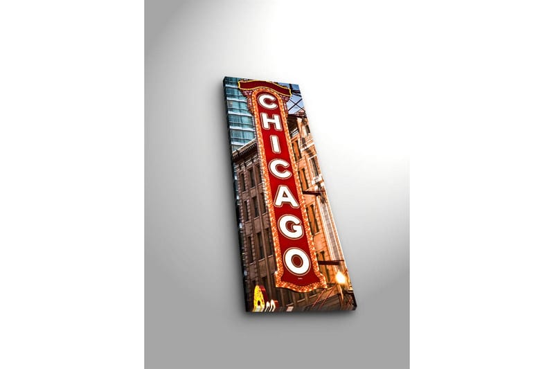 Canvastavla med LED-belysning 90x30 cm - Neonljusskylt med texten Chicago - Röd / Vit / Brun - Inredning - Tavlor & posters - Canvastavla
