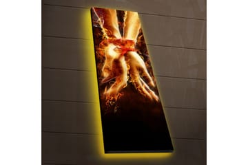 Canvastavla med LED-belysning 90x30 cm - Sammanflätade händer omgivna av eld och ljus - Röd / Orange / Svart - Inredning - Tavlor & posters - Canvastavla