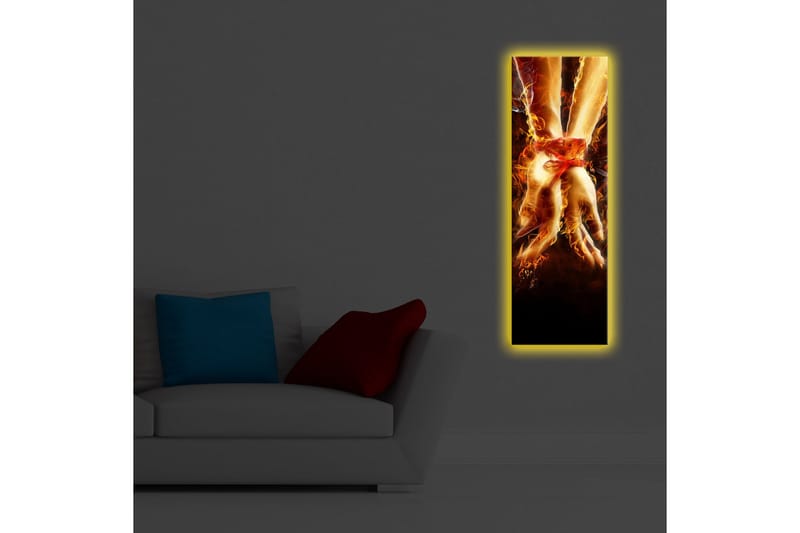 Canvastavla med LED-belysning 90x30 cm - Sammanflätade händer omgivna av eld och ljus - Röd / Orange / Svart - Inredning - Tavlor & posters - Canvastavla