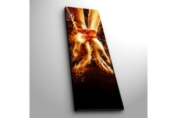 Canvastavla med LED-belysning 90x30 cm - Sammanflätade händer omgivna av eld och ljus - Röd / Orange / Svart - Inredning - Tavlor & posters - Canvastavla