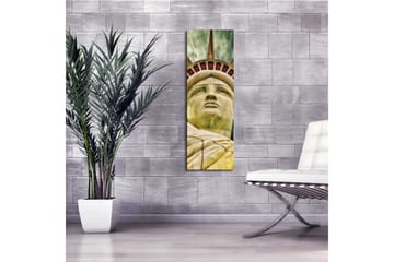 Canvastavla med LED-belysning 90x30 cm - Staty av frihetsgudinnan med fokus på ansiktet och kronan - Grön / Gul / Röd - Inredning - Tavlor & posters - Canvastavla