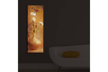Canvastavla med LED-belysning 90x30 cm - Vacker vas med vita blommor - Guld / Vit / Orange - Inredning - Tavlor & posters - Canvastavla