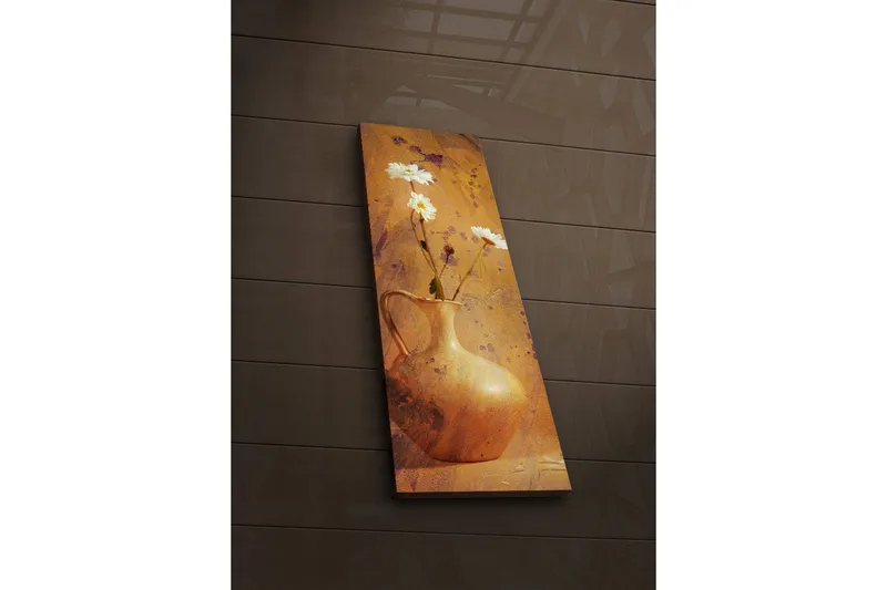 Canvastavla med LED-belysning 90x30 cm - Vacker vas med vita blommor - Guld / Vit / Orange - Inredning - Tavlor & posters - Canvastavla