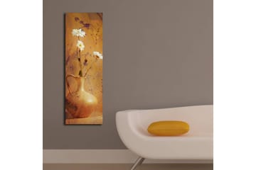 Canvastavla med LED-belysning 90x30 cm - Vacker vas med vita blommor - Guld / Vit / Orange - Inredning - Tavlor & posters - Canvastavla