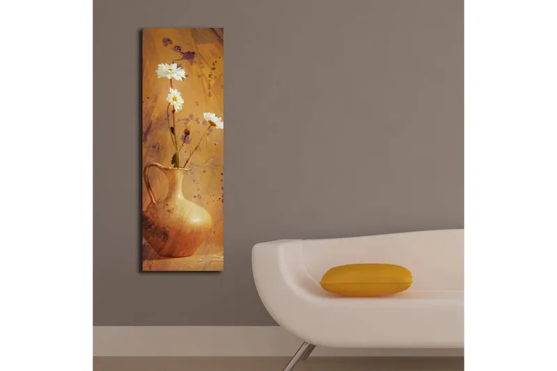 Canvastavla med LED-belysning 90x30 cm - Vacker vas med vita blommor - Guld / Vit / Orange - Inredning - Tavlor & posters - Canvastavla