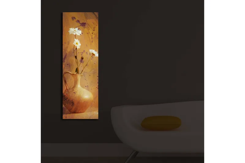 Canvastavla med LED-belysning 90x30 cm - Vacker vas med vita blommor - Guld / Vit / Orange - Inredning - Tavlor & posters - Canvastavla