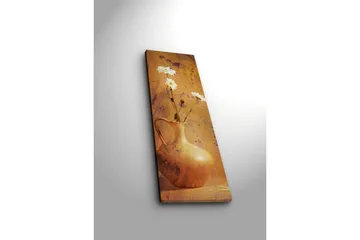 Canvastavla med LED-belysning 90x30 cm - Vacker vas med vita blommor - Guld / Vit / Orange - Inredning - Tavlor & posters - Canvastavla